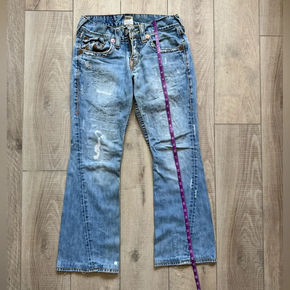 Vintage True Religion Rainbow Joey Distressed Horseshoe Pocket Jeans low rise
